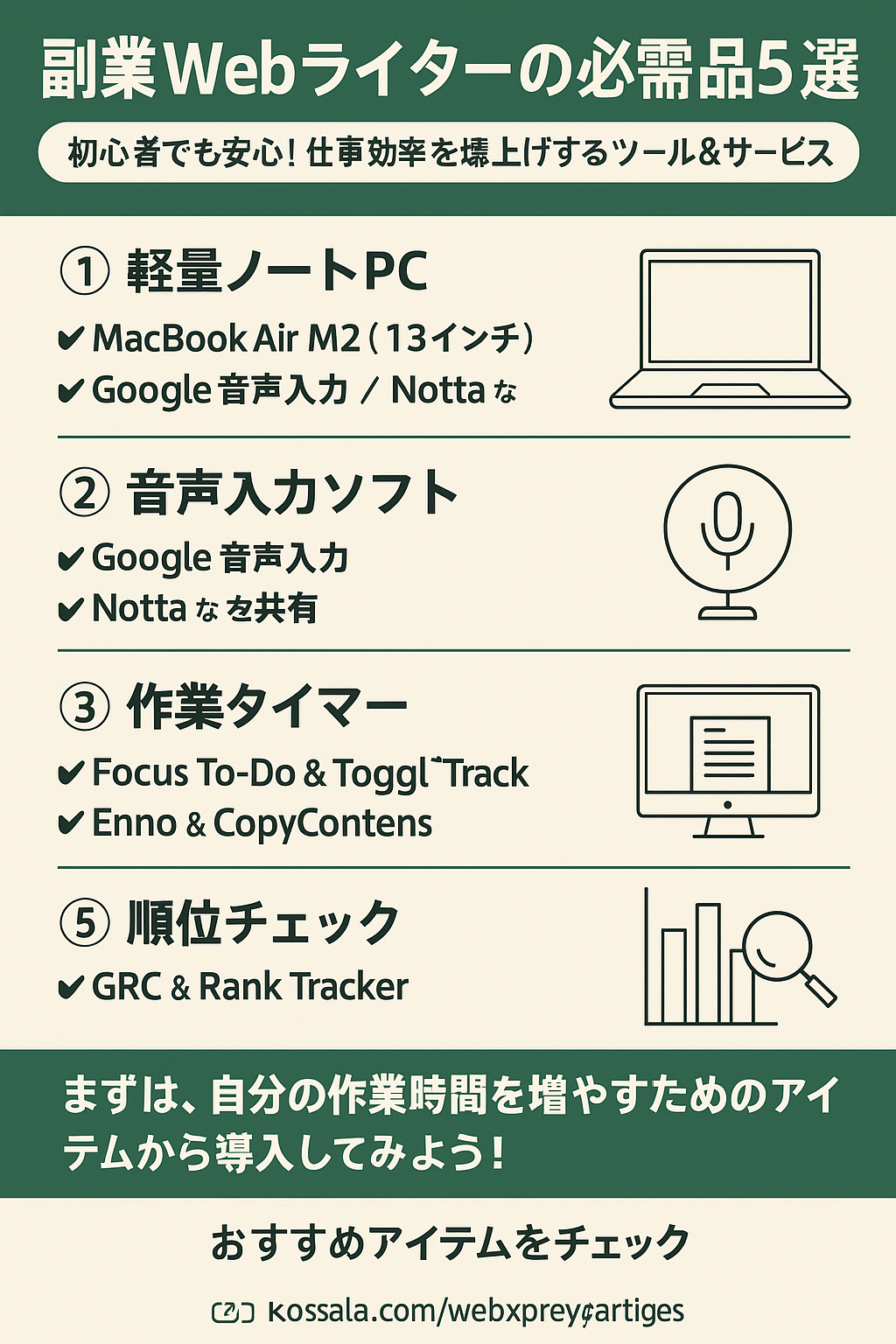 【副業Webライターの必需品5選】初心者でも安心！仕事効率を爆上げするツール＆サービス