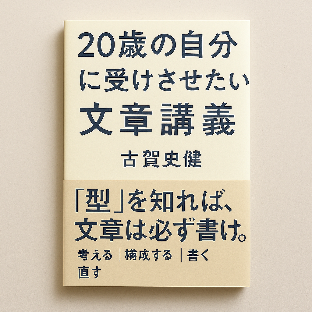 古賀史健著『20歳の自分に受けさせたい文章講義』の書籍を机に置いた写真。文章力を鍛えたい若者に向けた一冊