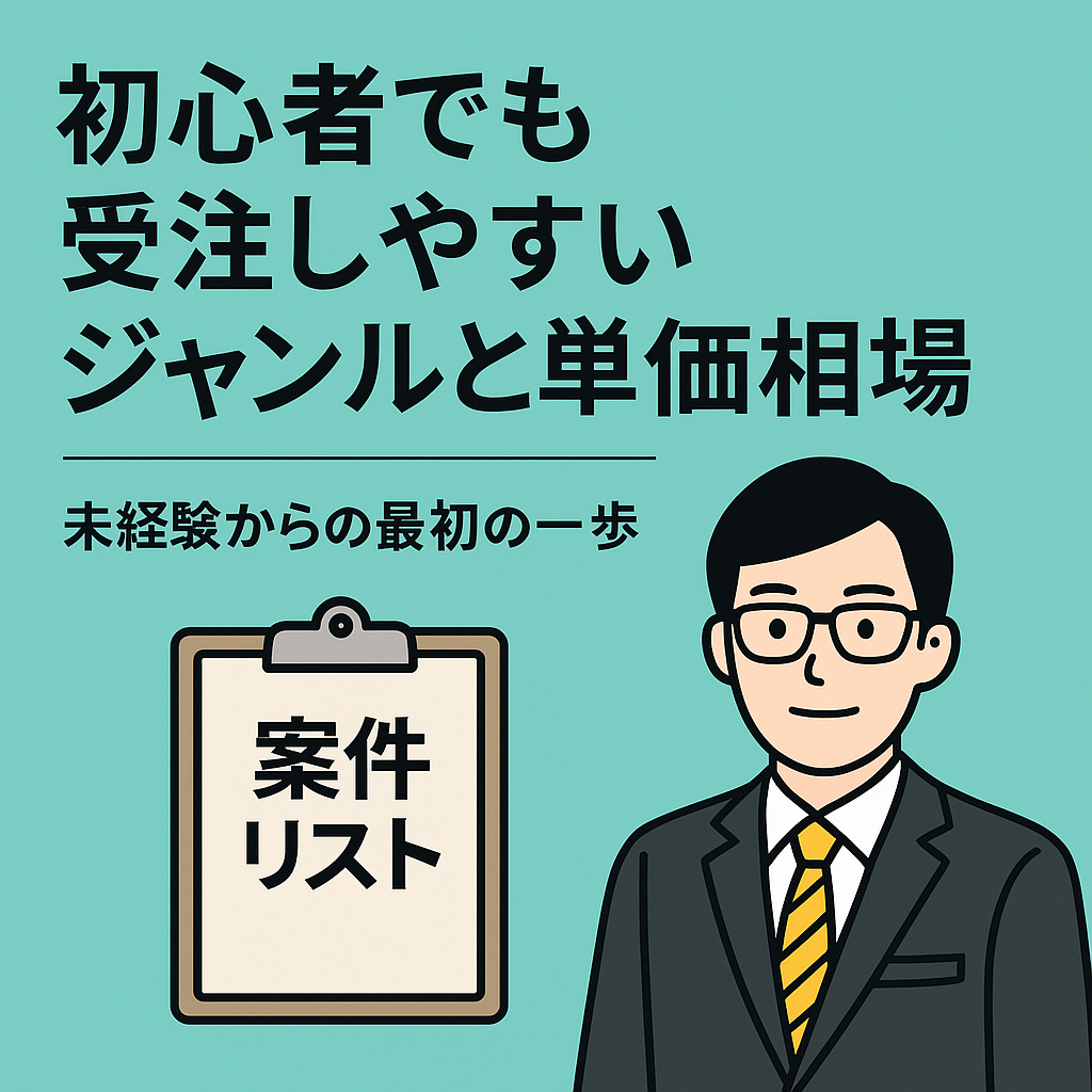 初心者ライターにおすすめの受注しやすいジャンルと単価相場を示すイラスト