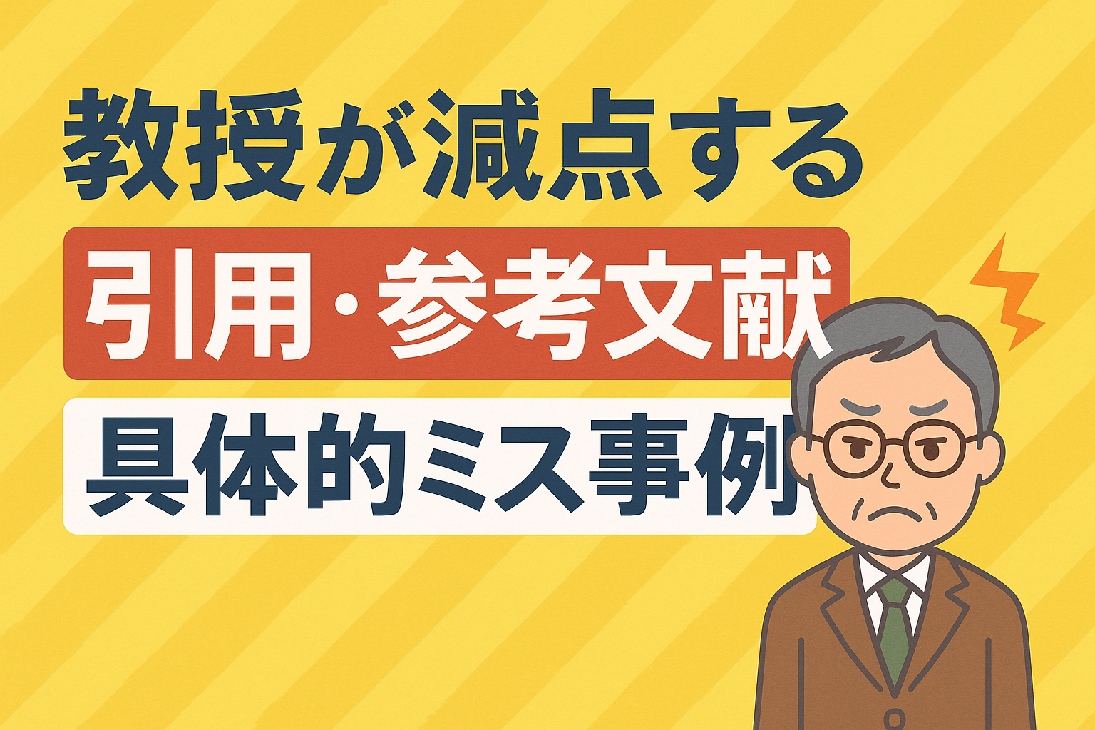 引用や参考文献のミスで悩む日本の大学生が、机に広げたレポートと赤字の修正箇所を見つめているイラスト。引用・参考文献の正しい書き方を学ぶ学習シーン。